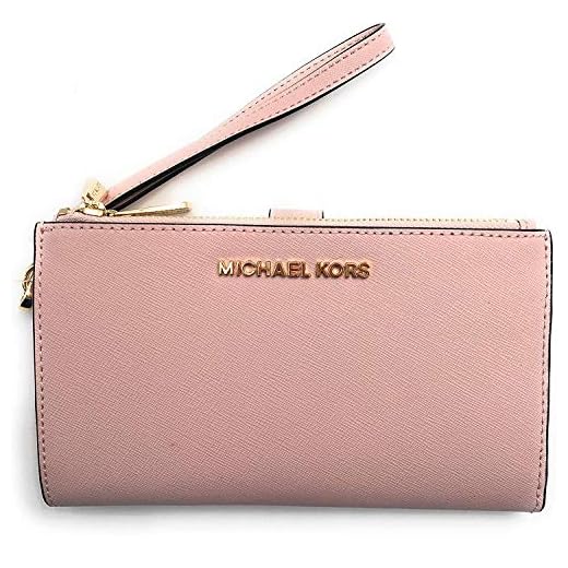 Michael Kors Jet Set Travel Double Zip Saffiano Leather Wristlet Wallet (Blossom), Medium