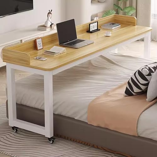Tavolino da letto per computer portatile, postazione di lavoro mobile con contenitore, grande scrivania per studio, supporto angolare per PC con ruote e tastiera scorrevole, per casa, ufficio e gioco