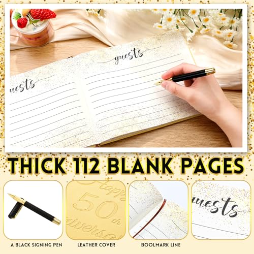 Image of Patelai Wedding Anniversary Guest Book Decorations Wedding Guest Book Sign Alternative 50th Commemoration Day Party Favors with Pen, 112 Pages (Classic)