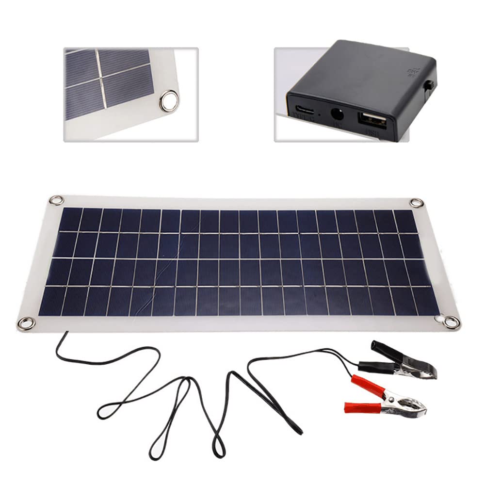 Pannello Solare Flessibile 30W + Regolatore 10A/20A/30A/40A/50A/60A + Accessori, Caricabatterie Solare Portatile 12V USB Policristallino Campeggio Viaggio Batteria Esterna 60Acontroller