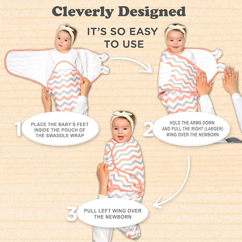 Image of Swaddles for Newborns - 3-Pack Infant Swaddles 0-3 Months - Adjustable Swaddle Sleep Sack - Soft Cotton Baby Wrap for Safe & Cozy Sleep (Coral)
