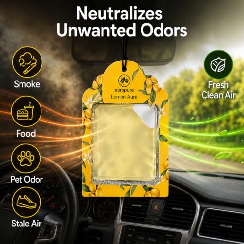 Image of Aeropure Gel Wink Hanging Car Perfume | Long-Lasting Gel Based Car Air Freshener | Car Accessories | Last Up to 30 Days | Lemon Aura - Pack of 4
