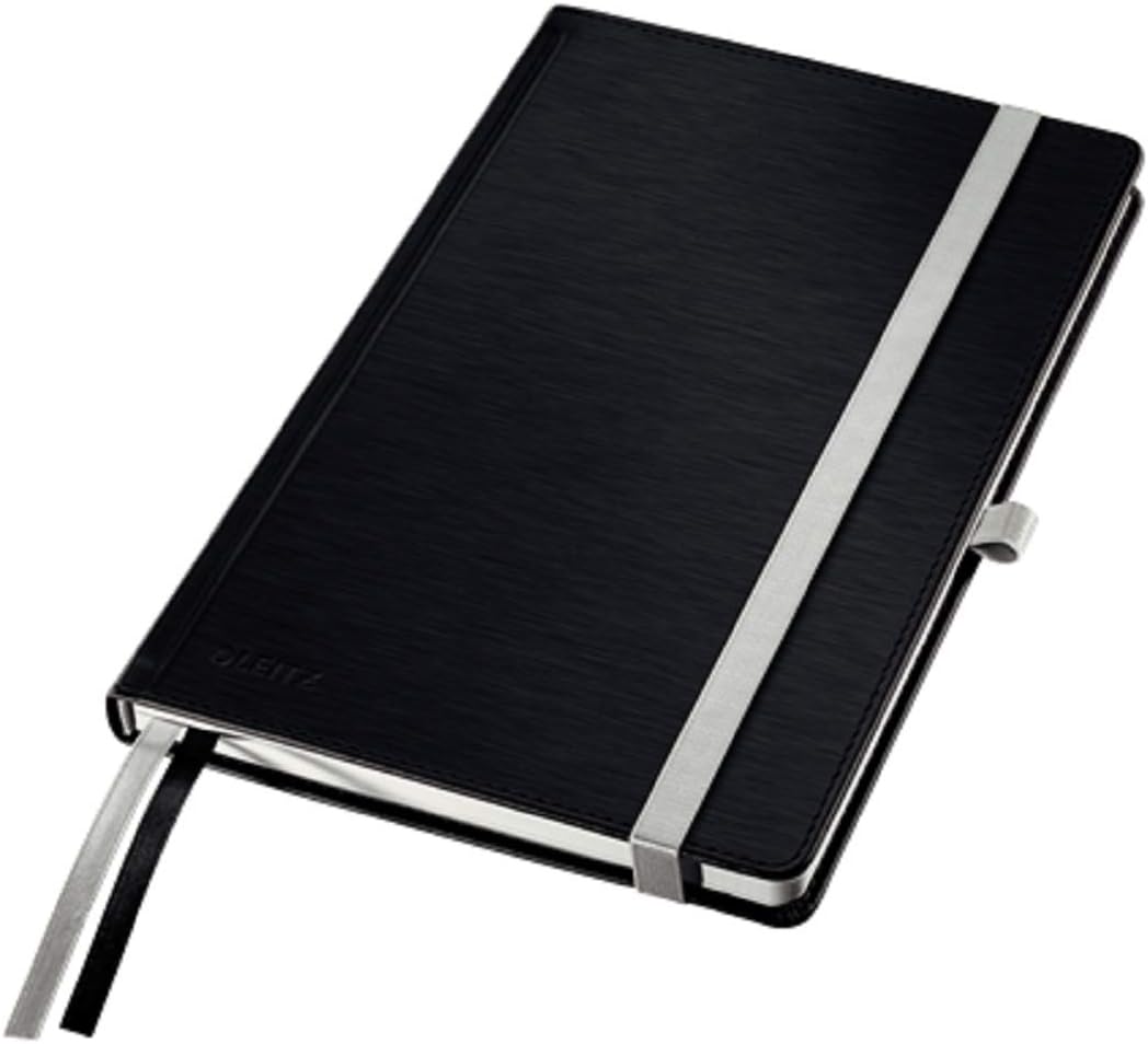 Leitz Hardback Notebook, 80 Sheets, 2 3-Pad Ivory Paper 100 gr/mq, Style White Leaves A5 Black