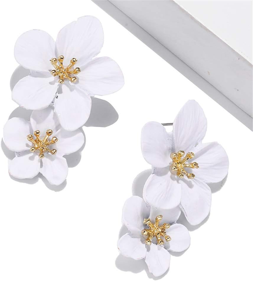 GPASTG Elegant Bohemian Large Metal Double Flower Matt Earring Chic Statement Dangle Drop Wedding Earrings For Women Cute Statement Jewelry Gifts - Image 7