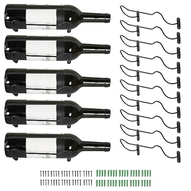 NATGAI Wall Mounted Wine Racks 10 Pack Iron Wine Bottle Display Holder Rack Hanging Wine Organizer Rack with Screws for Beverages/Liquor Bottles Storage