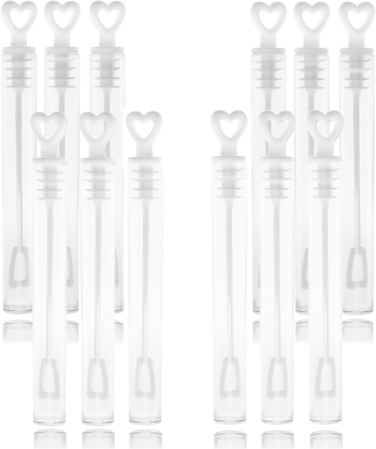 12 Mini Heart Bubble Tubes With 4ml Bubble Liquid Solution and Blow Wands, Weddings favours, Parties, Celebrations, Children’s Birthday Party Bag Fillers, Kids Toys (White Heart 12 Pack)