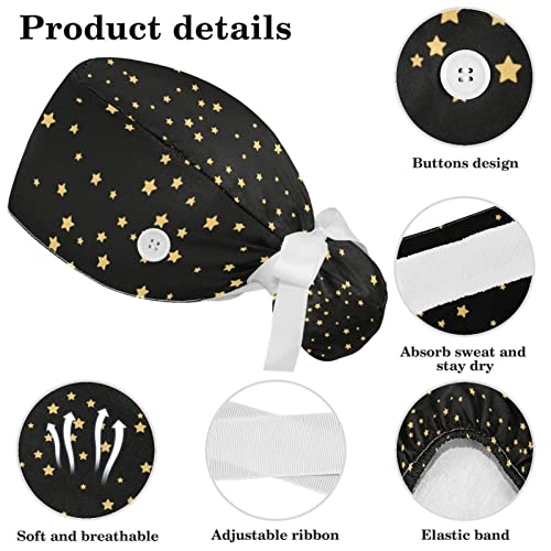 Image of Women's Working Caps Bouffant Surgical Cap with Bow Scrunchies Little Daisy Art Paint Ponytail Holder Tie Back Scrub Hat