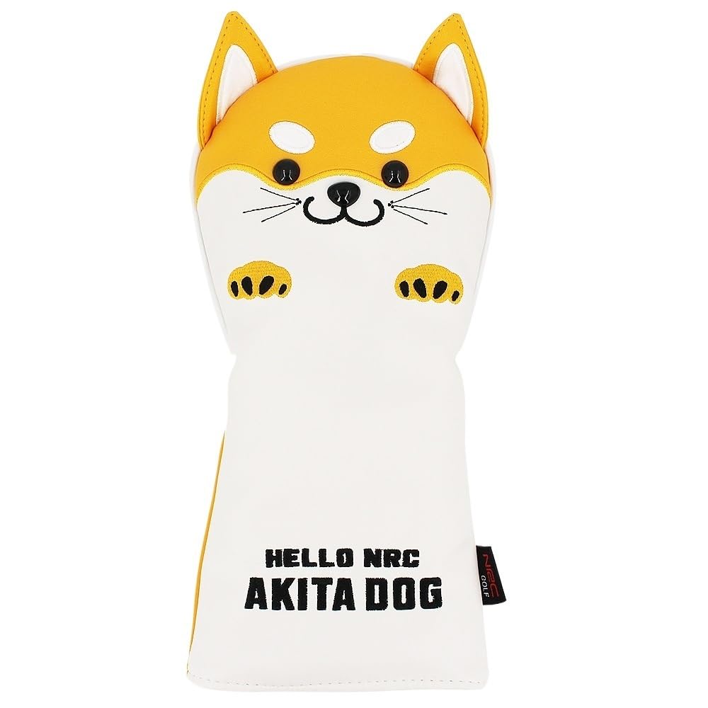 Golf SchläGerkopfhüLlen Golfschlägerkopfhaube for Driver Fairway Hybrid Cute Akita Golfputter-Abdeckung Aus PU-Leder, wasserdichte Schutzabdeckung(Yellow for Driver)