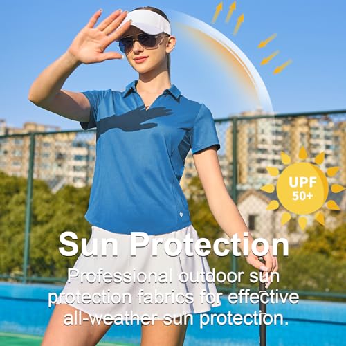 HODOSPORTS Women's Golf Polo Shirts Short Sleeve Collared V Neck Tennis Shirt Quick Dry Fit UPF 50+ Golf Apparel Clothes3