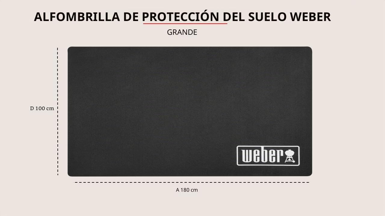 Weber Alfombra para Barbacoa, Grande (180 x 100 cm), Protege el Piso de Salpicaduras de Grasa o líquidos goteantes, Material Antibacteriano Resistente al Calor y a la Intemperie (18280)