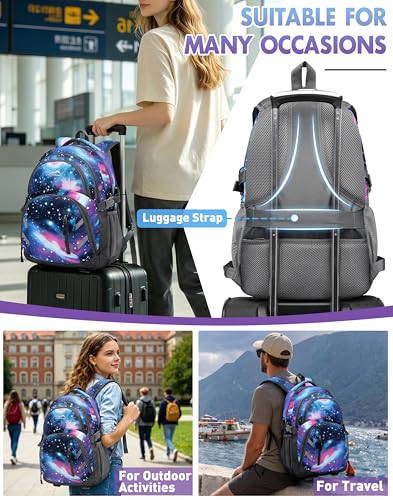 Image of ProEtrade Extra Large Backpack Bookbag for College Laptop Travel, Fit Laptop Up to 17 inch with USB Charging Port Multi Compartment Anti theft, Gift for Women Men (Light Galaxy)