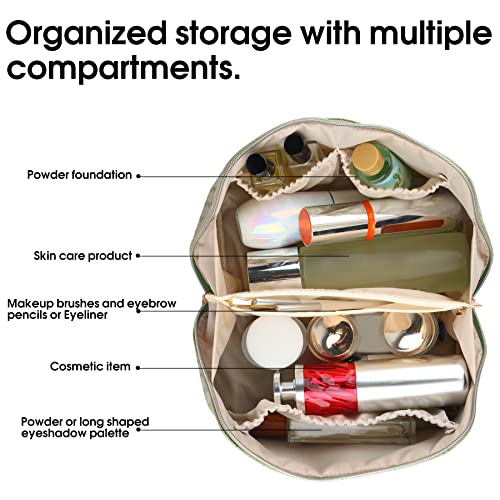 Viwime Women's Portable Travel Makeup Bag - Cute Pu Leather Waterproof Cosmetic Bags With Large Capacity, Handle, Divider And Flat Lay Organizer Storage Make Up Bag, Travel Toiletry Bags(Green/Sz) #TOP3