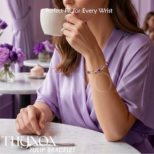 Image of THYNOX Tulip Bracelet for Women Stylish | Gold Plated Crystal Floral Jewellery | Adjustable Chain Wrist for Women & Girls Stylish | Elegant Tulip Bracelet for Women, Party & Daily Wear Accessory