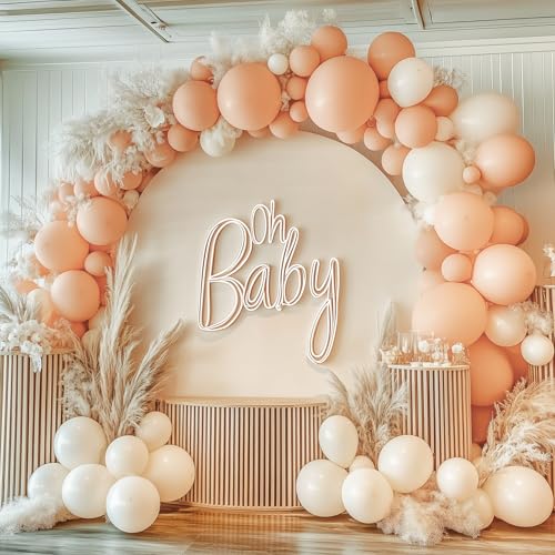Image of RUBFAC 129pcs Nude Balloons Different Sizes 18 12 10 5 Inch, Boho Beige Apricot Balloon Garland Arch Kit for Party Decoration Gender Reveal Graduation Wedding Anniversary Baby Shower Party Supplies
