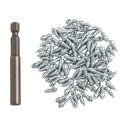 Feeshoppher Reifenschneeschrauben, 100/200 Stück, Eisreifen, rutschfeste Schneespikes, Stahlbolzen mit Montagewerkzeug für 21,6 - 25,4 cm, Roller, Fahrrad, Motorrad, Auto, Off-Road-Reifen (9 mm, 100