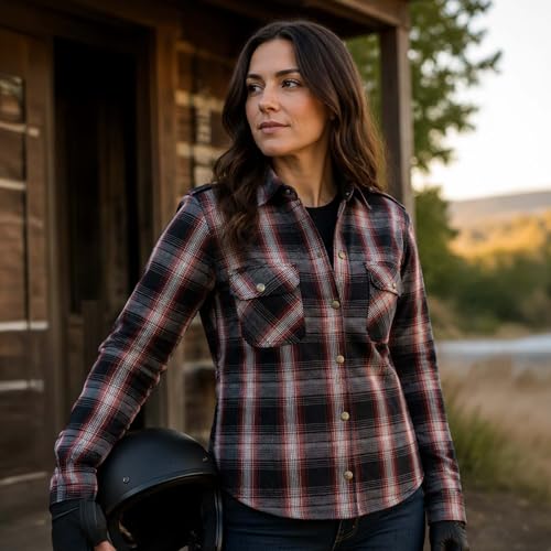 Image of Milwaukee Leather Women's Motorcycle Plaid Armored Flannel Riding Shirt with Aramid Fiber Reinforced and CE Armor