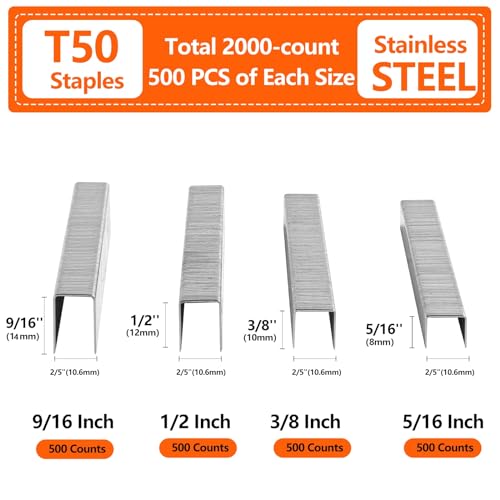 Image of Heavy Duty T50 Staples 2000-Count 4 Sizes 304 Stainless Steel
