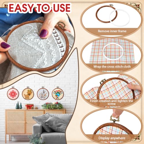 Image of Burbell 5.1 Inch 12 Pcs Pcs Spring Round Embroidery Hoops Frame | Circle Rubber Hoops Ring Display Cross Stitch Ornament Imitated Wood Frame Kits for Christmas in July Craft Sewing DIY Gifts