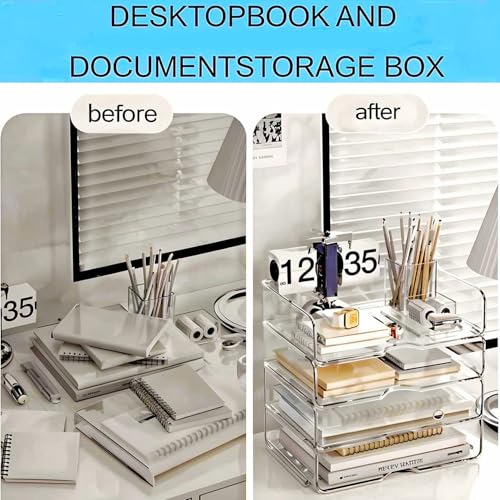 Image of 4 Trays Desk Organizer, Stackable Organizers and Storage, Clear Letter Tray for File Paper, Office Supplies, A4 Office File, Books, Notes, Paper Folder