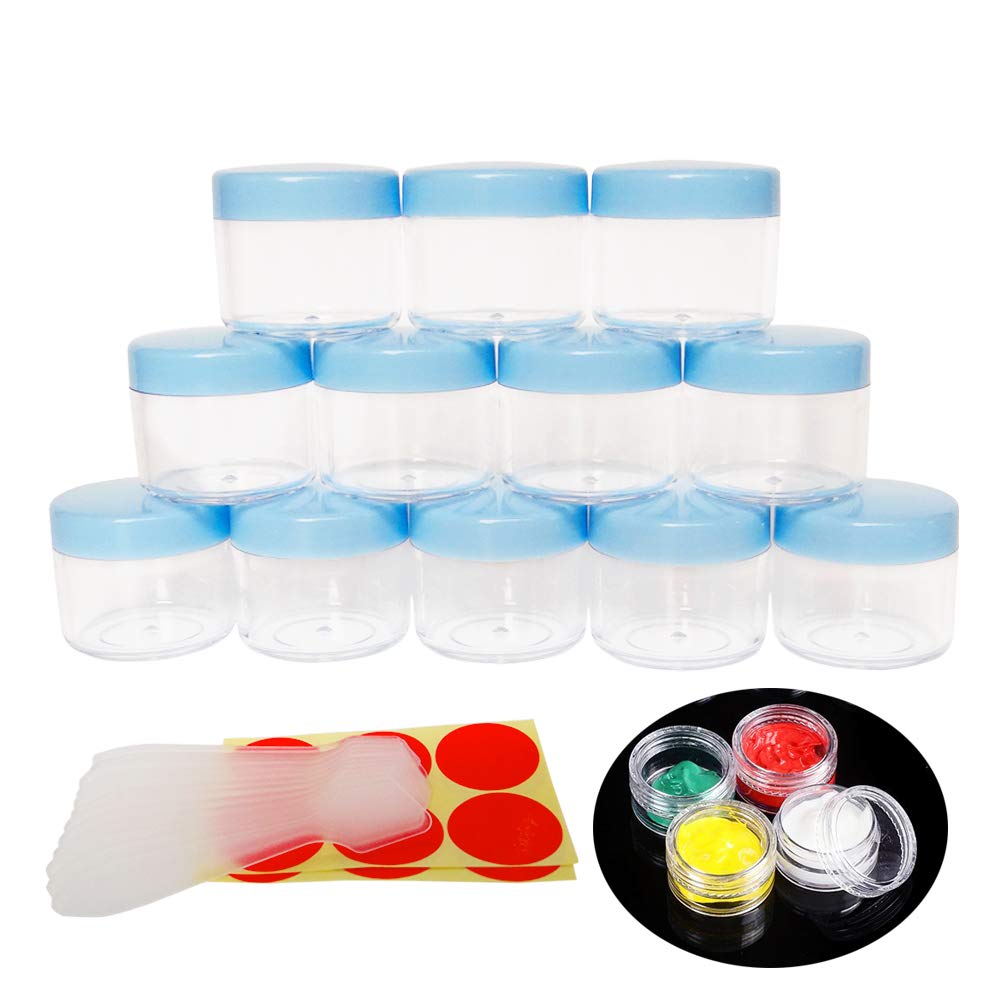 Wopanxye 12pack 20ml Makeup Sample Jars, BPA Free, Small Empty Cosmetic Container, Plastic Round Pot Blue Screw-up Cap Lid, 20g Jar for Lip Gloss