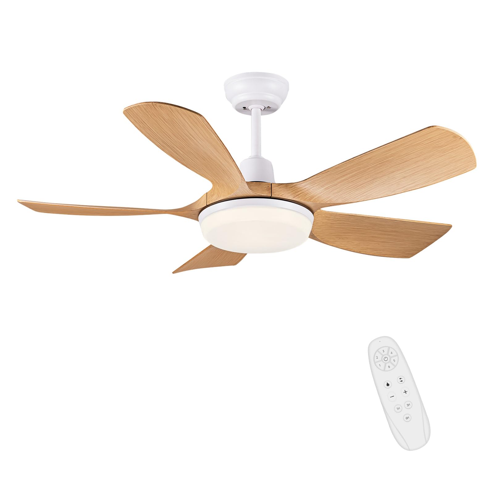 Newday Ventilatore da Soffitto Colore Legno, 106cm Ventilatore da Soffitto con Luce e Telecomando, Pale da Soffitto con Luce Dimmerabile Silenzioso con Funzione Memoria per Soggiorno Camera da letto