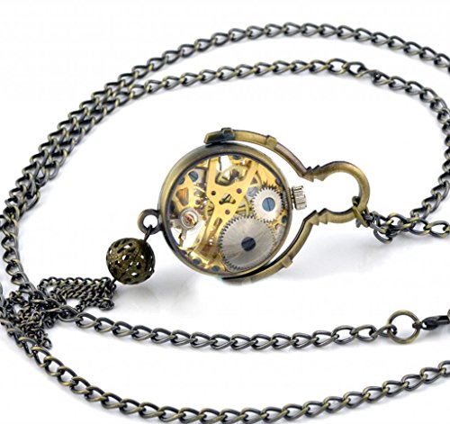 Unendlich-U-Fashion-Retro-Handaufzug-Mechanische-Taschenuhr-mit-Kugel-Anhaenger-Hohle-Skelett-Kettenuhr-Pullover-Halskette-Bronze