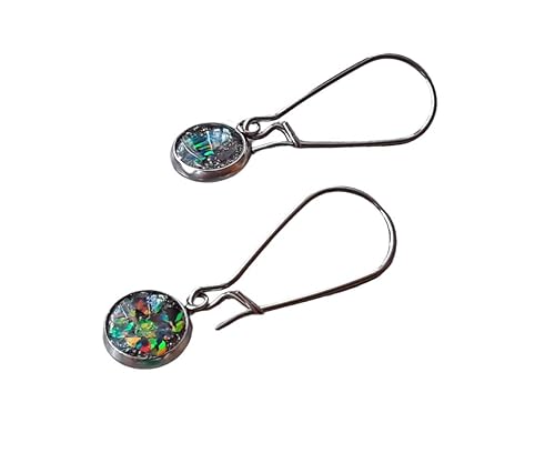 October Birthstone Black Rainbow Opal Confetti Drop Earrings Stainless Steel