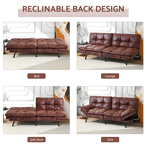 Liferecord Futon Sofa Bed Faux Leather Modern Convertible Sofa Memory Foam Daybed With Adjustable Armrests For Living Room, Nut Brown #TOP3