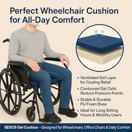 Image of Gel Seat Cushion with Silicon Gel & High-Density PU Foam - Orthopedic Pressure Relief Seat Pad for Hip, Back & Sciatica Pain | Ergonomic Chair Cushion for Office, Car & Home | Washable Cover
