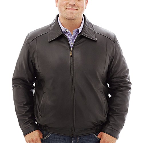 Men's Big and Tall Lambskin Leather Shirt Collar Bomber Jacket