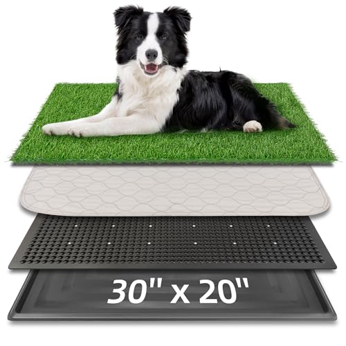 Generic Dog Grass Pad, Large Artificial Grass Patch for Dogs with Tray, Washable Dog Litter Box, Fake Grass Turf for Dogs to Pee on, Black and Green