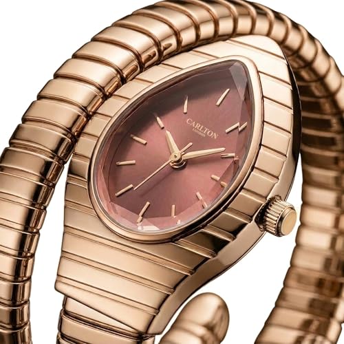 Image of Carlton London Embrace Analog Watch for Women, Snake Design Bracelet, 34.5 mm Dial, Quartz Movement, 30M Water Resistant