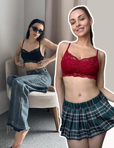 Image of Avidlove Lace Bralette for Women V Neck Cami Tank Y2k Camisoles Adjustable Spaghetti Strap Crop Top Non Padded