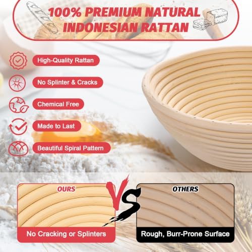 EWFEN Sourdough Starter Kit with Round & Oval Banneton, Complete Sourdough Bread Baking Supplies, Bread Proofing Basket with Starter Jar, Bread Making Tools Kit for Beginners & Bakers - 2