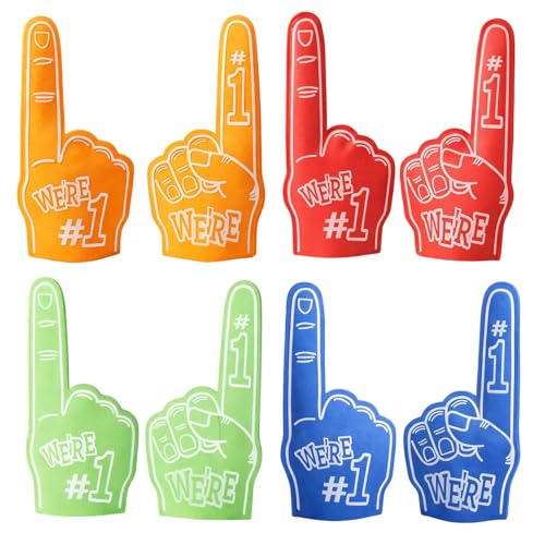Gladiator Foam Finger Set of 4 Cheering Gloves in Orange Blue Green Red Giant Foam Hands for Sports Games School Rallies and Team Spirit Events Lightweight EVA Material with Vibrant Colours