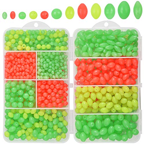 Glow Fishing Beads Saltwater Freshwater, 1000Pcs Soft Plastic Fish Beads Luminous Round Oval Egg Beads Assortment Fishing Tackle Tools For Rigs Leaders #TOP30