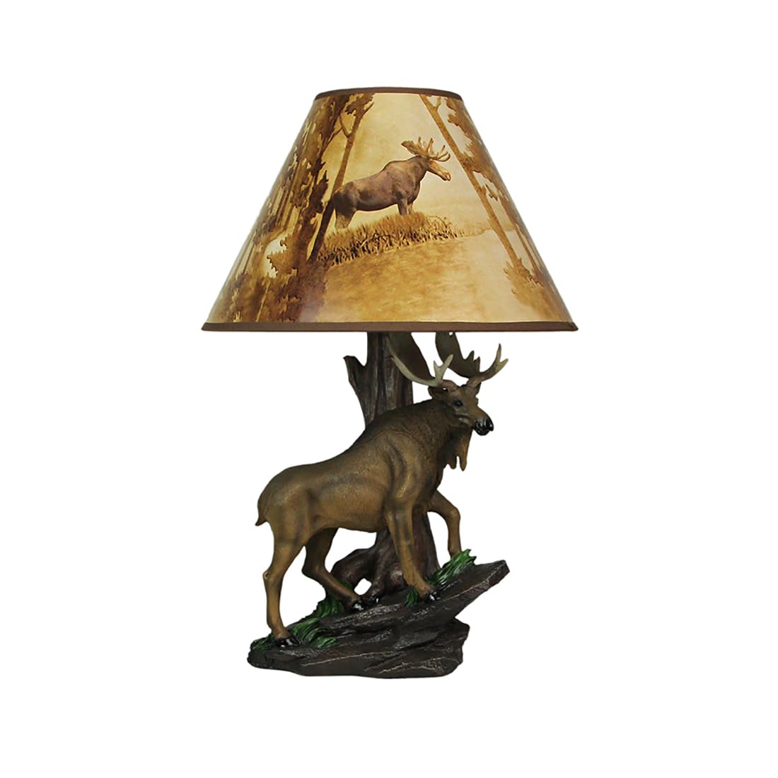 North American Bull Moose Table Lamp W Shade 20 x 12 x 12 x Inch Brown