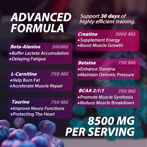 Creatine Monohydrate Gummies Complex 8500 MG for Men & Women, Creatine Monohydrate Supplement for Muscle Growth, Strength & Energy Support, Pre Workout Gummies 120 Count Blueberry - Image 3