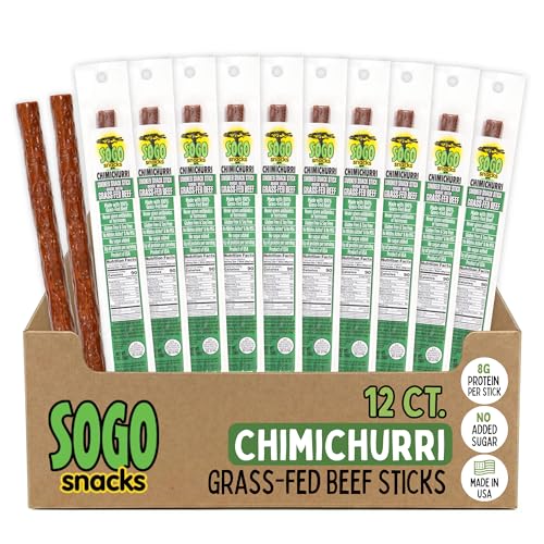 Chimichurri 100% Grass Fed Beef Sticks,Sogo Snacks, Low Carb and Gluten-Free Snack, Hiking and Road Trip Snacks, Snack Pack of 12