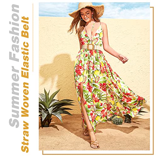 XZQTIVE Woven Belt for Women Straw Elastic Stretch Waist Belt Boho Belts Ladies Summer Beach Dress Belts3