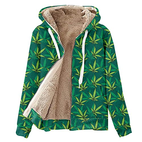 Sweat à capuche épais en polaire avec feuilles 3D zippé pour homme et femme
