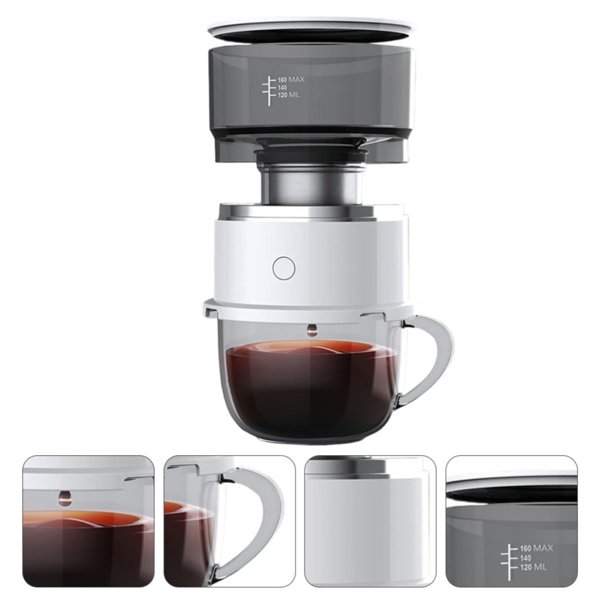 Macchina da Caffè Portatile per Uso Doppio Filtro a Maglia Fine, Capacità 160ml, Materiale Abs e Acciaio Inox, per Casa e Attività All'aperto Stili multipli