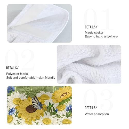 Butterflies Flowers Spring Kitchen Hanging Towels Sunnmer Sunflowers Daisy Hand Tie Towel With Loop Dish Drying Towel 2Pcs, Soft Super Absorbent Fingertip Towel For Bathroom Washroom Guestroom Laundry #TOP3