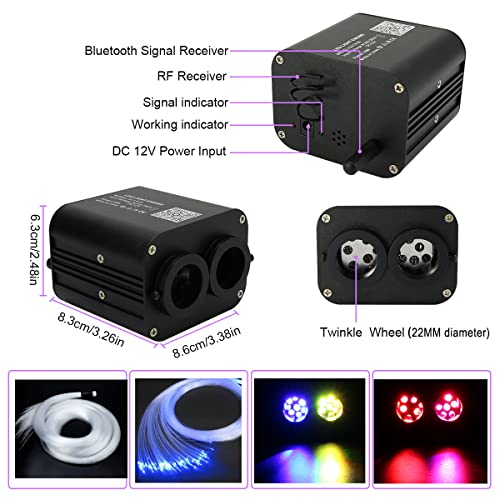 Image of AZIMOM Dual Color 20W Fiber Optic Light Source RGBW Light Box Engine Diver Bluetooth /RF Remote Control Music Sensor Mode for Car /Home Star Ceiling Effect Decoration