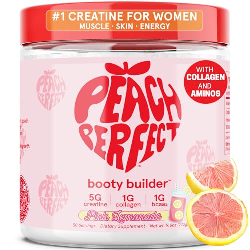 Peach Perfect Creatine for Women Booty Gain, Muscle Builder, Energy Boost, Pink Lemonade, Cognition Aid | Collagen, BCAA, Lean Muscle, Vegan Monohydrate Micronized Powder, Alt Creapure,30 Ser