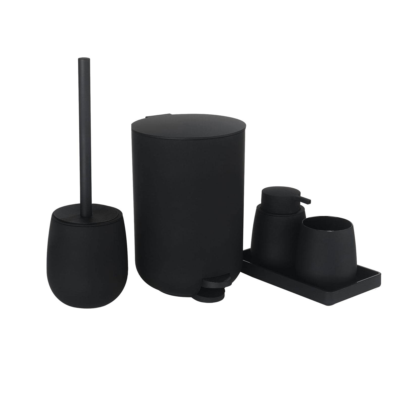 Juego de Accesorios de Baño de 5 Uds., Bote de Basura, Soporte para Cepillos de Dientes, Escobilla de Baño, Dispensador de Jabón Y Bandeja, negro, tal como se describe