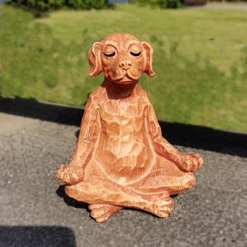Estatua de perro meditación de resina en pose yoga miniatura 1