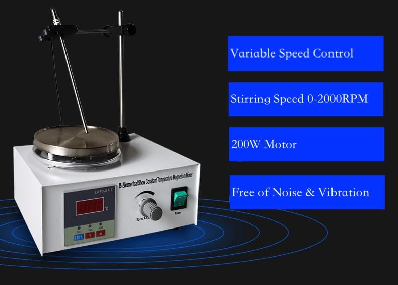 Magnetic Stirrer, Magnetic Stirrer Hot Plate, 110V 200W Magnetic Mixer, with Magnetic Stir Bar, Digital Display, Max. 2000RPM Speed Variable Control, Max. 1000ml Capacity