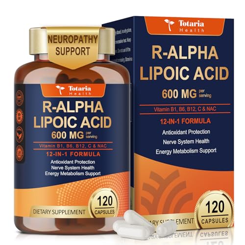Totaria R Alpha Lipoic Acid 600mg - ALA Supplement for Neuropathy & Antioxidant Support Capsules, Nerve Health, Cell Energy, Metabolism and Anti-Aging, Non-GMO, Gluten Free, Vegan Safe 120 Counts