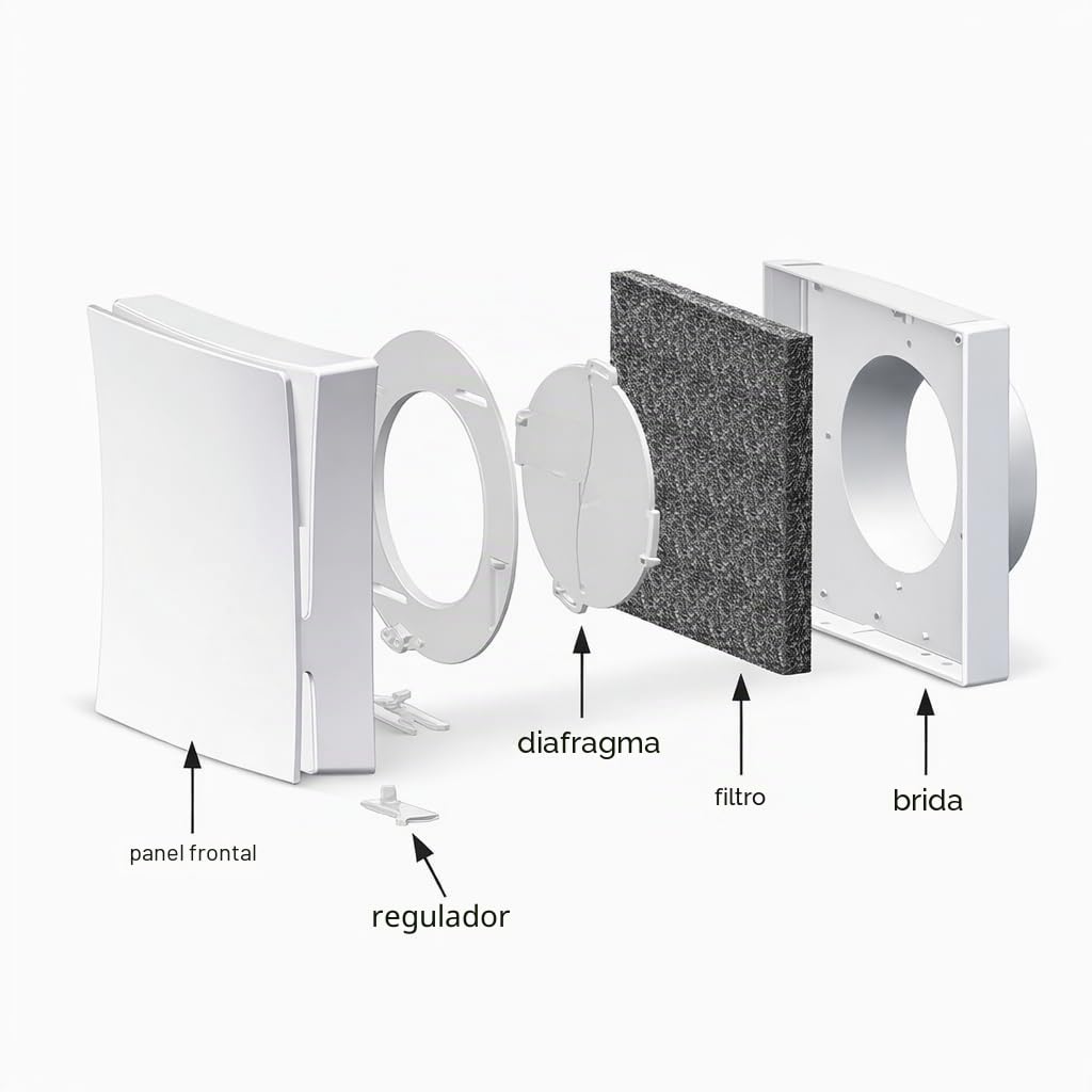 VENTS Ventilador de pared PS 102, juego de ventilación con filtro de partículas (clase G3), regulación automática del clima interior, red de protección contra insectos, color blanco